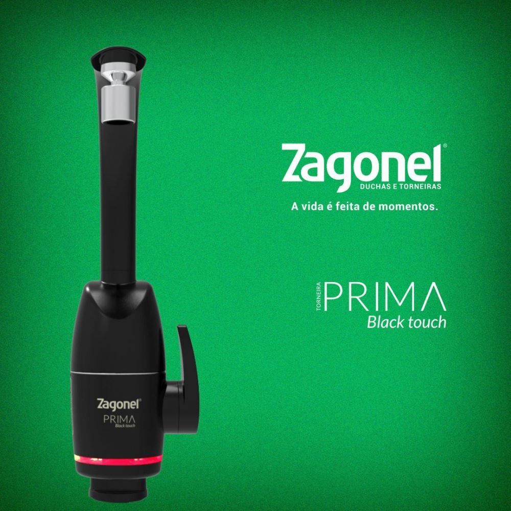 Torneira Eletrônica Zagonel 2 em 1 Prima Black Touch