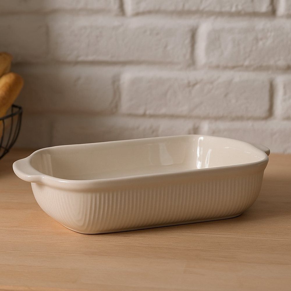 Travessa Retangular De Cerâmica Lisboa Havan Casa 3,8 Litros - Bege