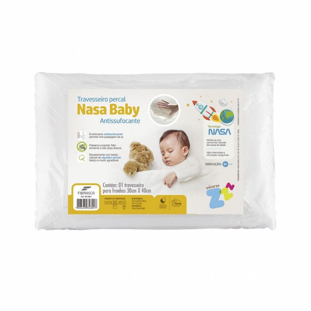 Travesseiro Infantil  Algodão Percal Nasa Baby Fibrasca - Branco