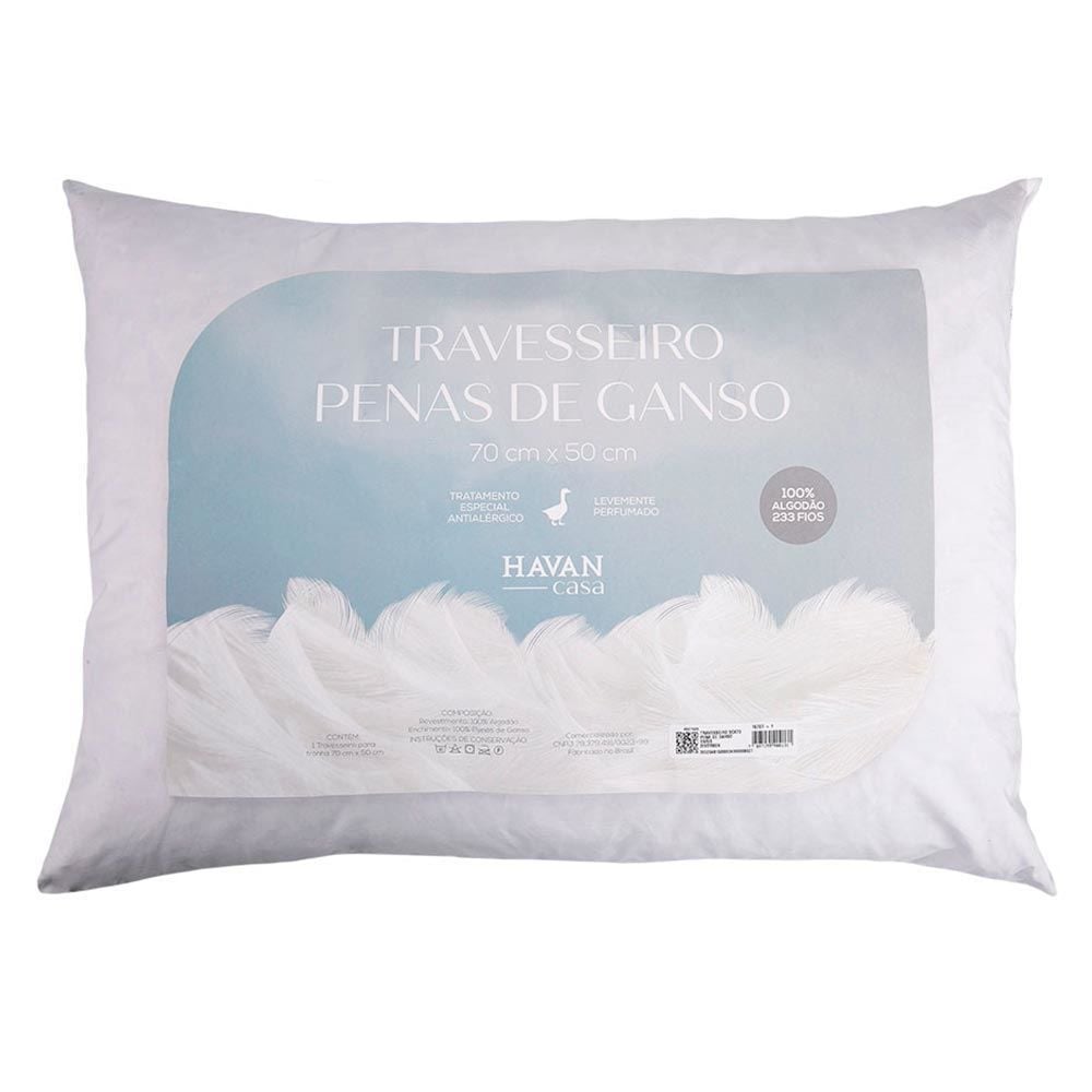 Travesseiro 50X70cm Penas De Ganso Percal 223 Fios Havan Casa - Branco