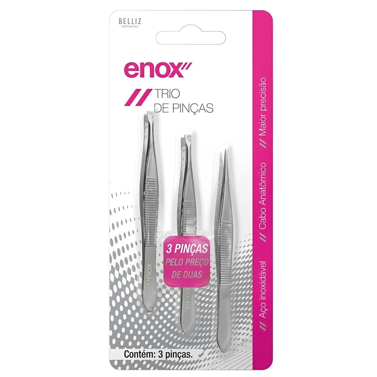 Trio De Pinças Para Sobrancelha Enox - Aço Inox