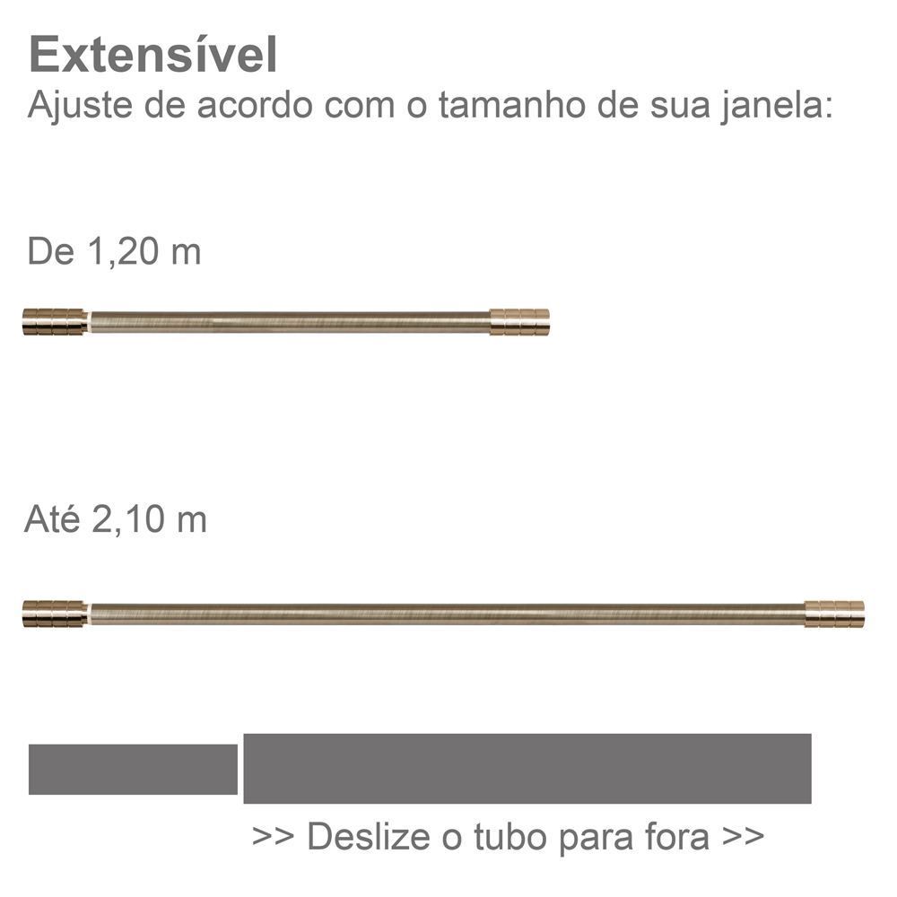 Varão Extensivo 1,20 À 2,10 m Cilindro Evolux - Ouro Velho