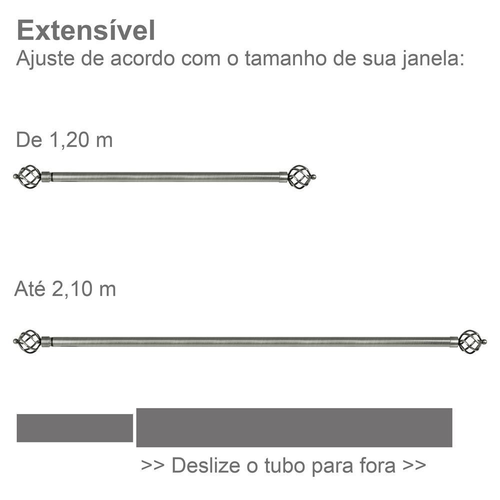 Varão Extensivo 1,20 a 2,10 m Coroa Evolux - Cromado