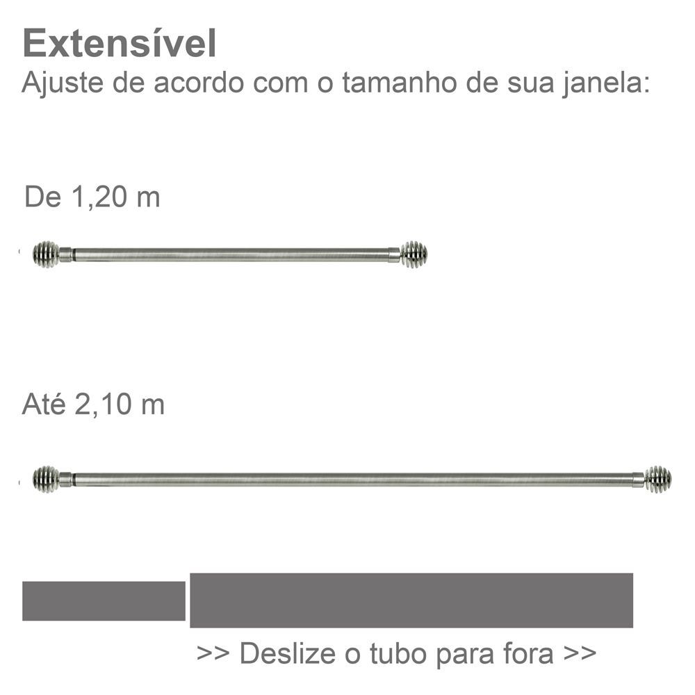Varão Extensivo 1,20 a 2,10m Esfera Evolux - Cromado
