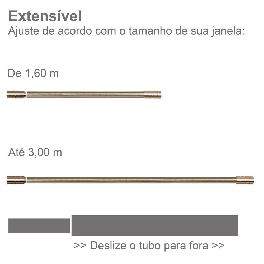 Varão Extensivo 1,60 a 3,00m Cilindro Evolux - Ouro Velho