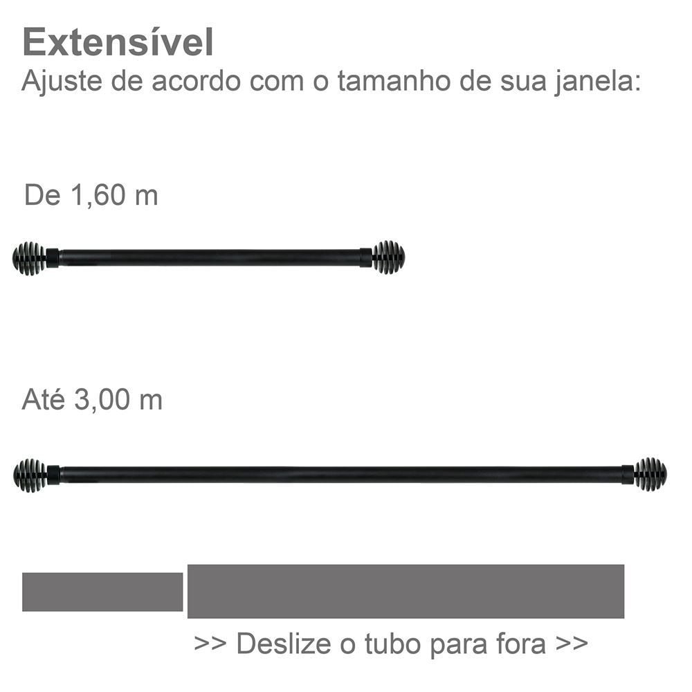 Varão Extensivo 1,60 A 3,00M Esfera Evolux - Preto
