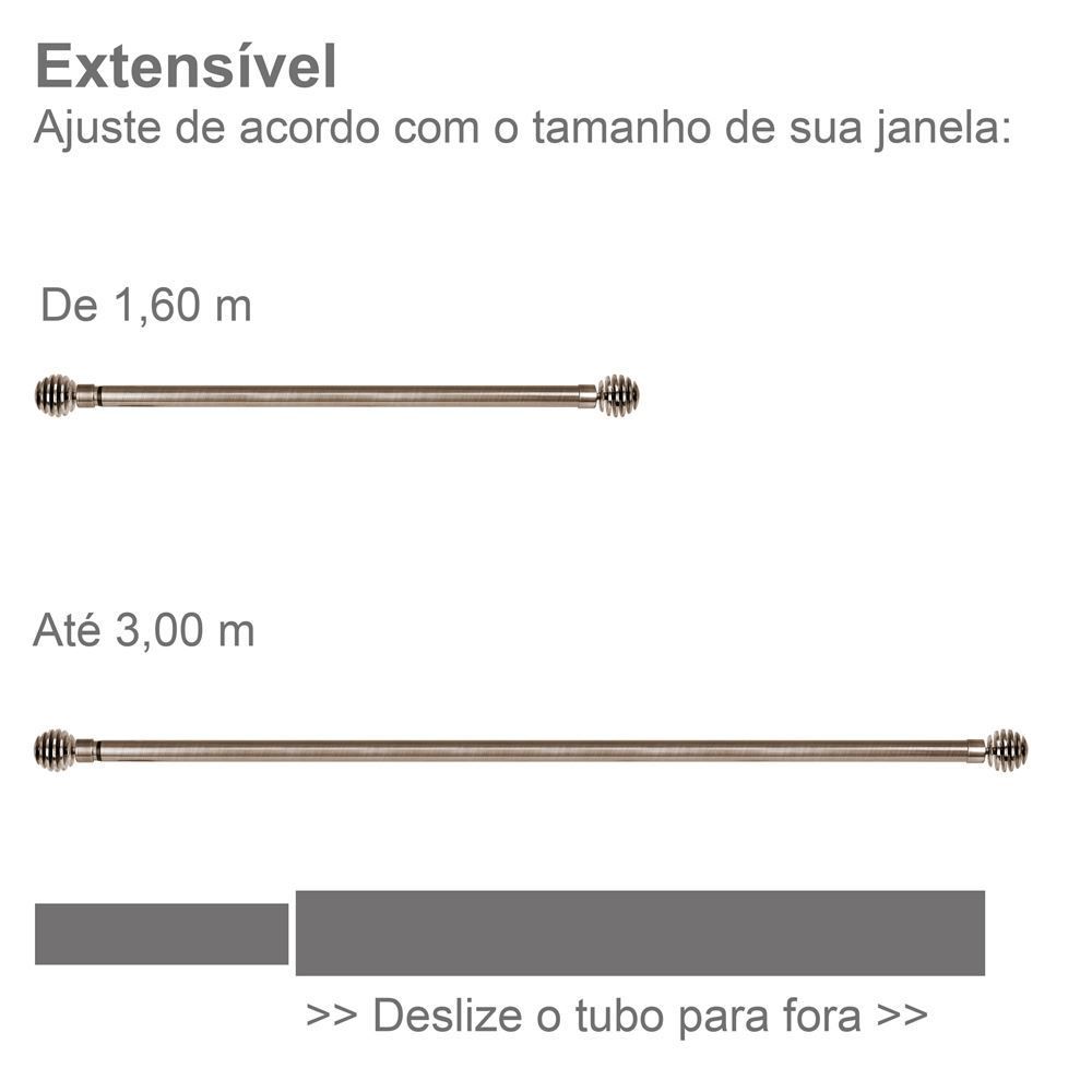 Varão Extensivo 1,60 À 3,00 m Esfera Evolux - Ouro Velho