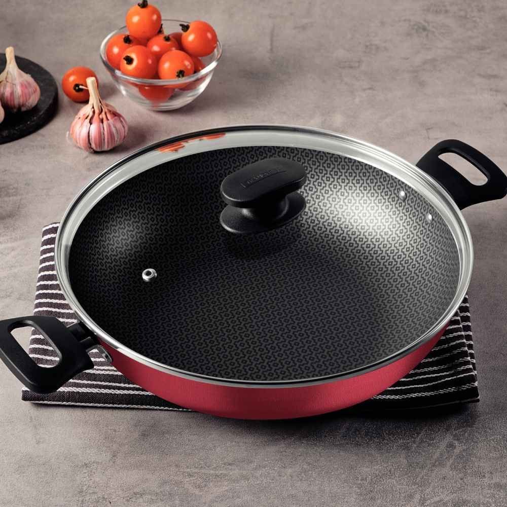 Wok Com Tampa De Vidro Loreto Tramontina 3,3 Litros - Vermelho