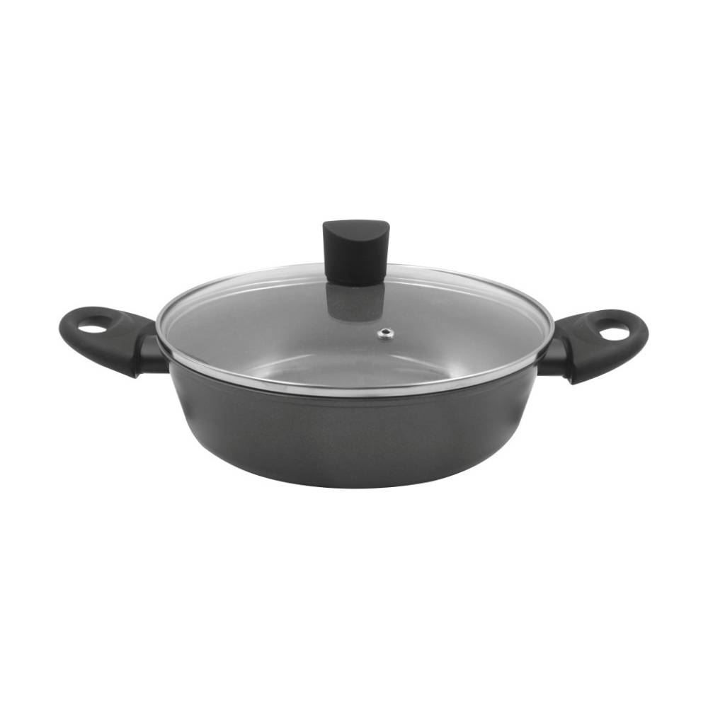 Wok Com Tampa De Vidro Malibu Casa 2,3 Litros - Preto
