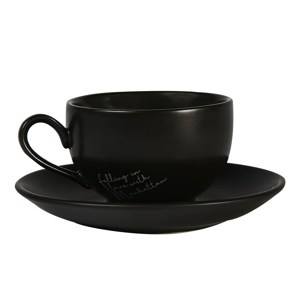 Xícara Com Pires Porcelana Manhattan Hauskraft 160 Ml - Preto