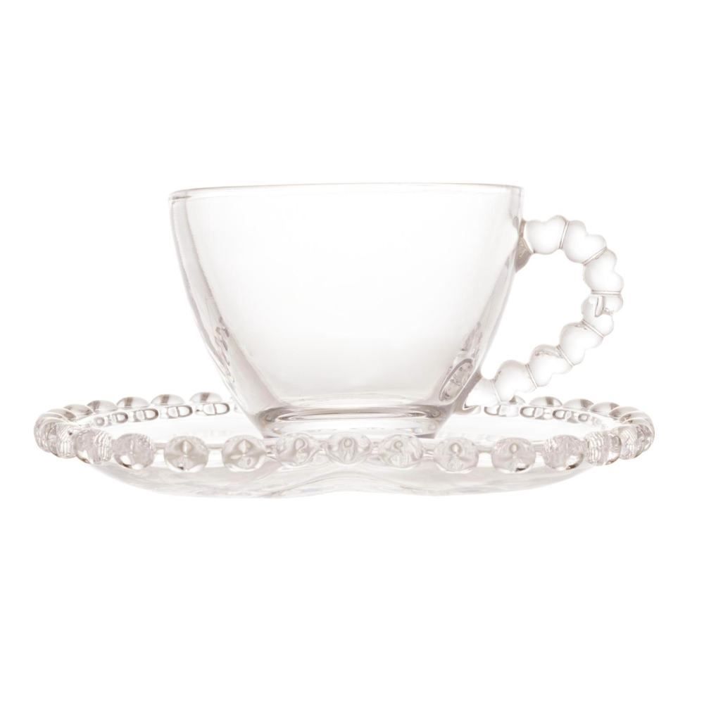 Xícara De Café Com Pires Lyor Cristal Coração 80Ml - Transparente