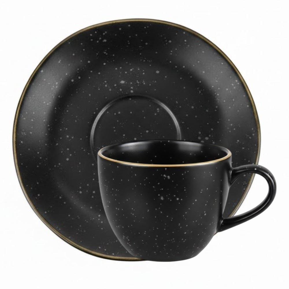 Xícara de Chá com Pires Ryo Volcano Oxford 220Ml - Preto