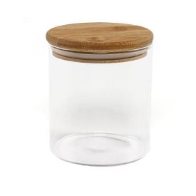 01 Pote Hermético Redondo Com Tampa Havan Casa 800Ml - Transparente e Bambu
