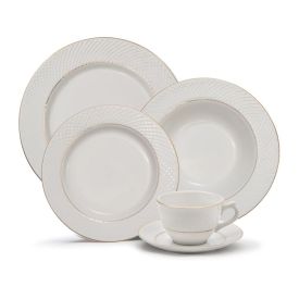 Aparelho De Jantar Porcelana Elizabeth Com Filete Dourado Havan Casa 20 Peças - Branco