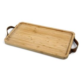 Bandeja De Bambu Com Alça Couro Havan Casa -  35,2cm