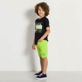 Bermuda 4 a 10 anos Sarja Jogger Menino Hot Dog Verde Limao
