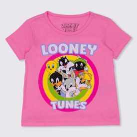 Blusa 1 a 3 anos Malha Looney Tunes Baby BandUP Rosa Chiclets