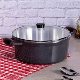 Caçarola Fundida com Tampa Cava 28Cm - Grafite