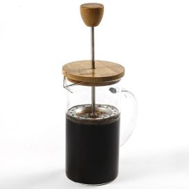 Cafeteira Prensa Francesa Tampa De Bambu Wolff 400Ml - Transparente e Bambu