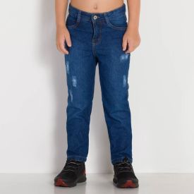 Calça 4 a 10 anos Jeans Comfort + Puídos Hot Dog Azul