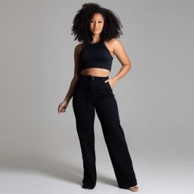Calça Feminina Wide Leg  De Sarja Sawary