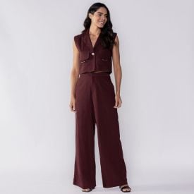 Calça Feminina Pantalona De Poliamida Patricia Foster Bordo