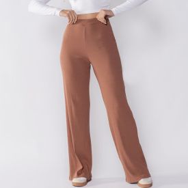 Calça Wide Leg Feminina Em Ribana Boby Blues Capuccino