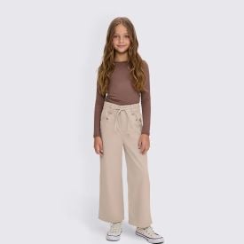 Calça Wide Leg Infantil Menina 4  a 10 Anos Marmelada Bege