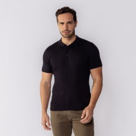 Camisa Polo Masculina Tricot Canelada Thing Preto