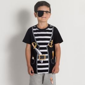 Camiseta 4 a 10 anos Malha Pirata Tapa Olho Hot Dog Quantum
