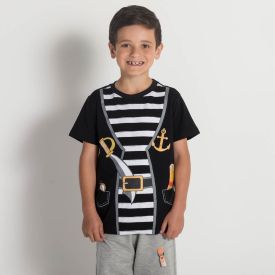 Camiseta 4 a 10 anos Malha Pirata Tapa Olho Hot Dog Quantum