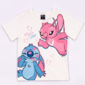 Camiseta Angel E Stitch Infantil Menina 4 a 10 Anos Disney