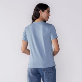 Camiseta Feminina Com Bordado Patricia Foster Azul
