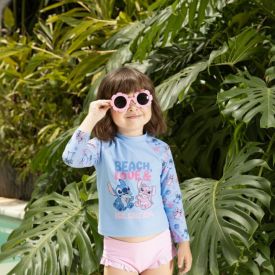 Camiseta Infantil Com Proteção UV Stitch 1 a 3 Anos Disney Azul