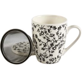 Caneca com Tampa em Porcelana e Filtro de Aço Lyor 340Ml - Flowers