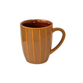 Caneca De Cerâmica Bege Striatto L' Hermitage - 330 Ml