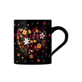 Caneca Preta Lv Porcelanas 300Ml - Preto Floral