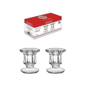 Castiçal De Vidro Veneza Hauskraft 2 Peças - Transparente