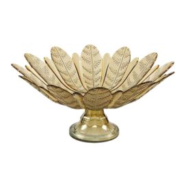 Centro de Mesa com Pé Folhas Vitazza 39Cm - Ambar