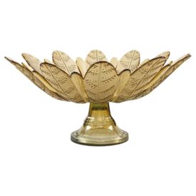 Centro de Mesa com Pé Folhas Vitazza 39Cm - Ambar