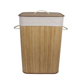 Cesto De Roupas Bambu Com Tampa 65 Litros Conthey - Amêndoa