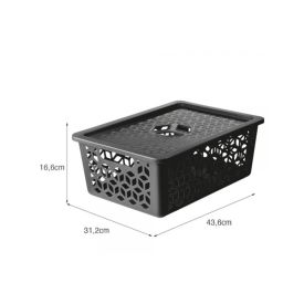 Cesto Organizador Com Tampa Uz 15 Litros - Preto