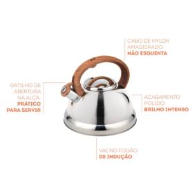 Chaleira Com Apito Roma Havan Casa  2.7L - Amadeirado