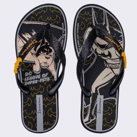 Chinelo Infantil Super Pets Ipanema Preto/Amarelo/Bege