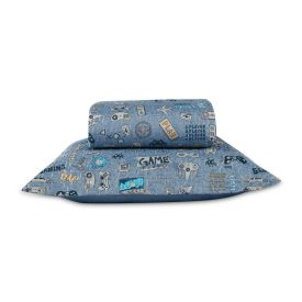 Kit Colcha Solteiro Dupla Face Matelado Havan Kids 2 pçs - Gaming Azul