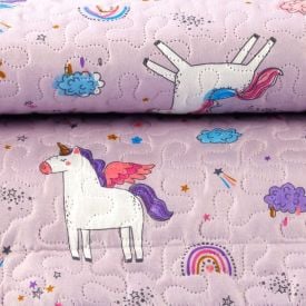 Kit Colcha Solteiro Dupla Face Matelado Havan Kids 2 pçs - Unicórnio Lilás