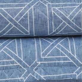 Kit Colcha Solteiro 150 Fios Havan Casa 2 Pçs - Colin Azul Geo