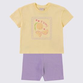 Conjunto Infantil Menina 1 a 3 Anos Yoyo Kids Amarelo Banana/Lilas