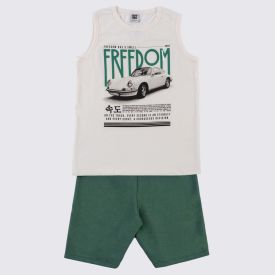 Conjunto Juvenil Menino 12 a 16 Anos Hot Dog Marfim/Verde Bambo