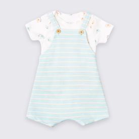 Conjunto Bebê Jardineira e Body Coala Yoyo Baby Azul Turquesa Listrado